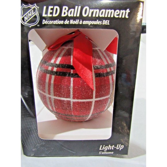 NHL Chicago Blackhawks LED Ball Ornament Glitter Plaid by Team Sports America - Picture 2 of 6